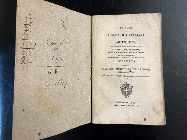 Principj di gramatica italiana e di aritmetica con appendice sulla pratica elementare del listello, piombino, della squadra e del compasso ad uso de' Falegnami, Maestri da muro, Giardinieri